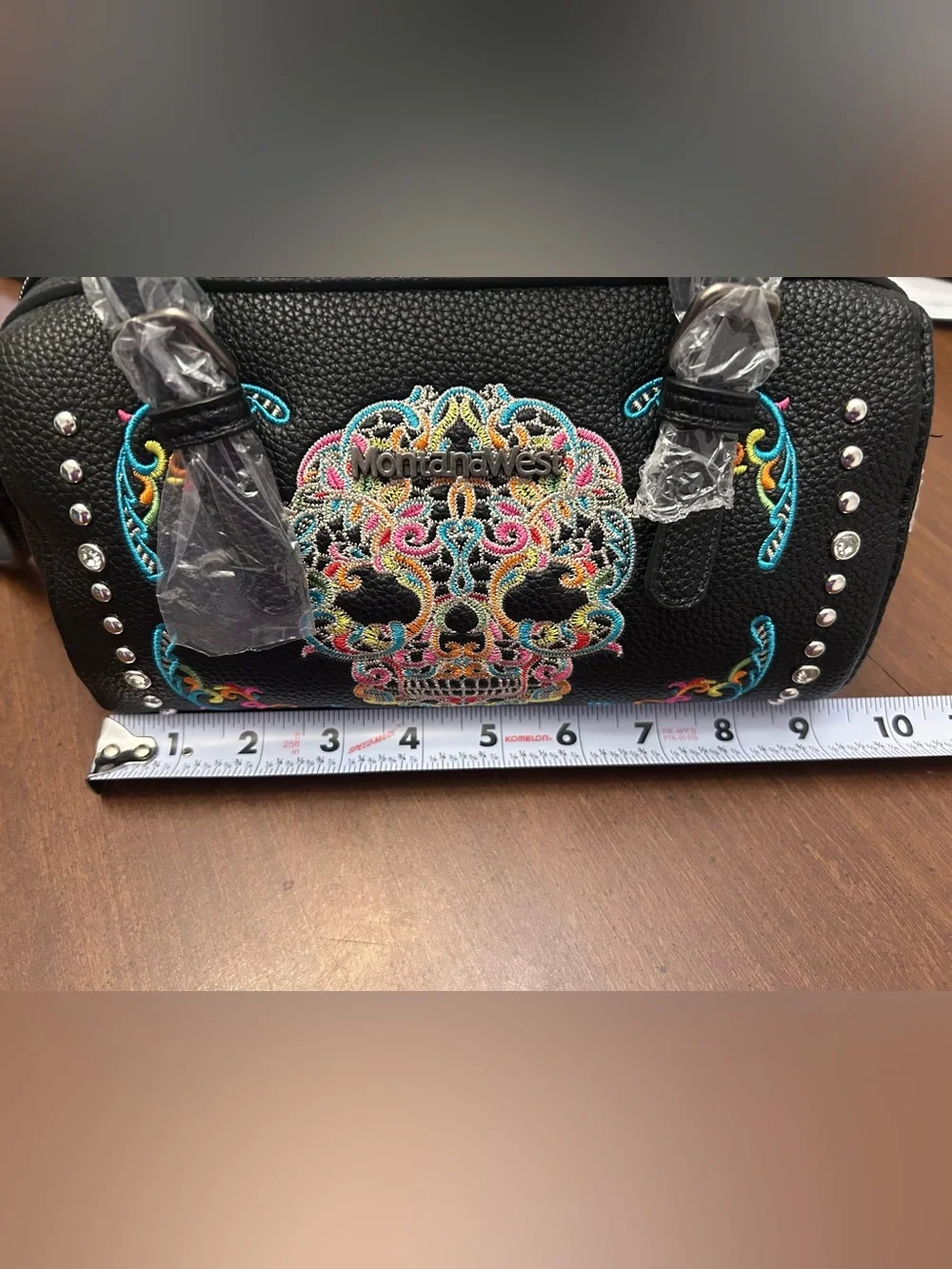 Montana West Sugar Skull Studded Speedy Satchel Embroidered Crossbody - Picture 5 of 11